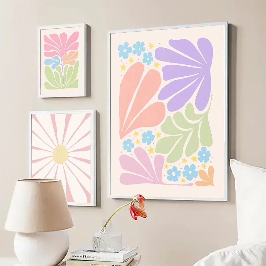 minimalist pastel aesthetic floral print gallery wall art canvas posters roomtery room decor