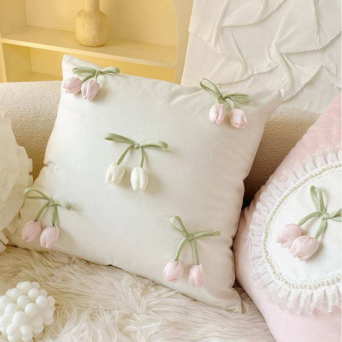 French-Vintage-Tulip-Ruffle-Pillow Covers