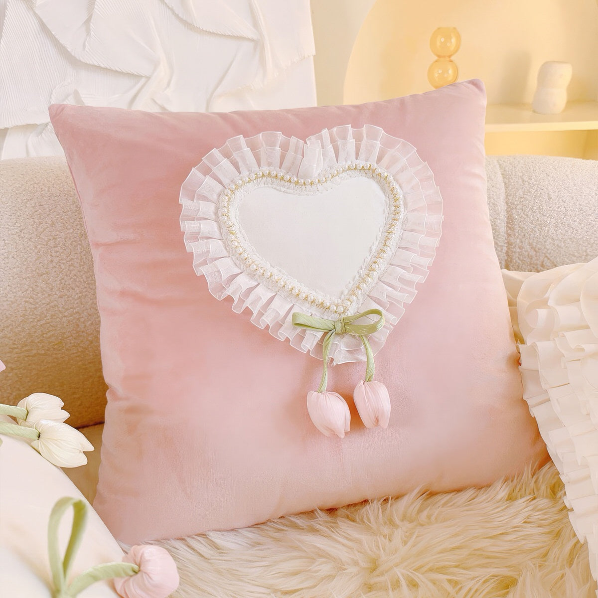French-Vintage-Tulip-Ruffle-Pillow Covers