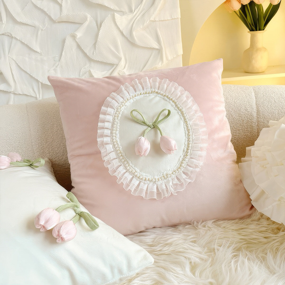 French-Vintage-Tulip-Ruffle-Pillow Covers