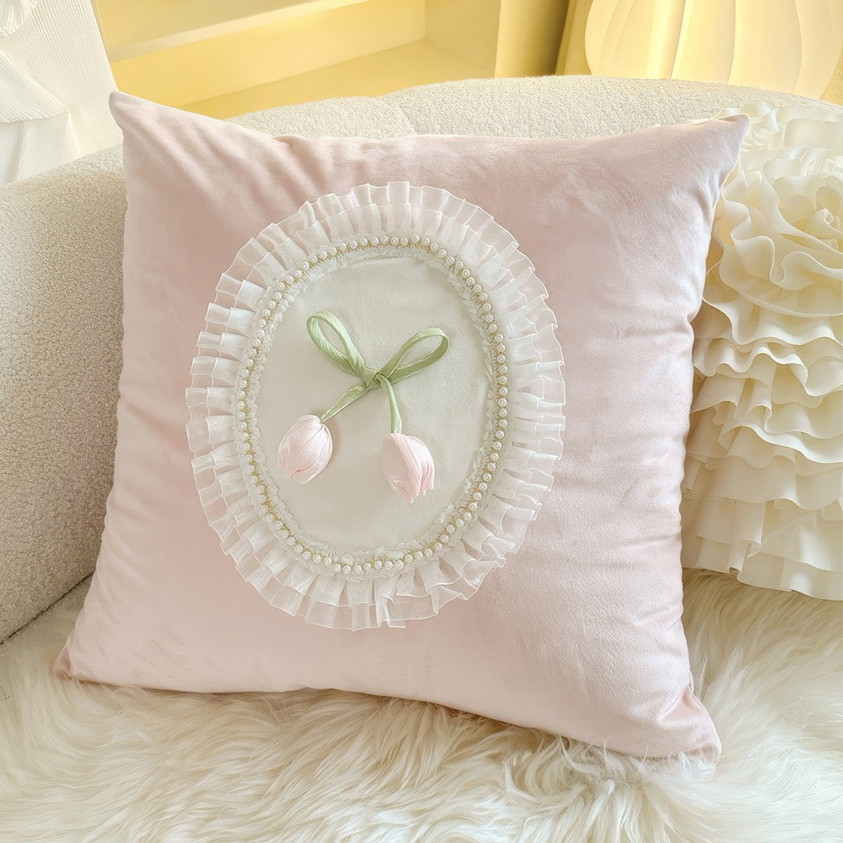 French-Vintage-Tulip-Ruffle-Pillow Covers