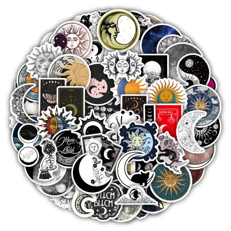 spiritual aesthetic sun and moon print stickers roomtery