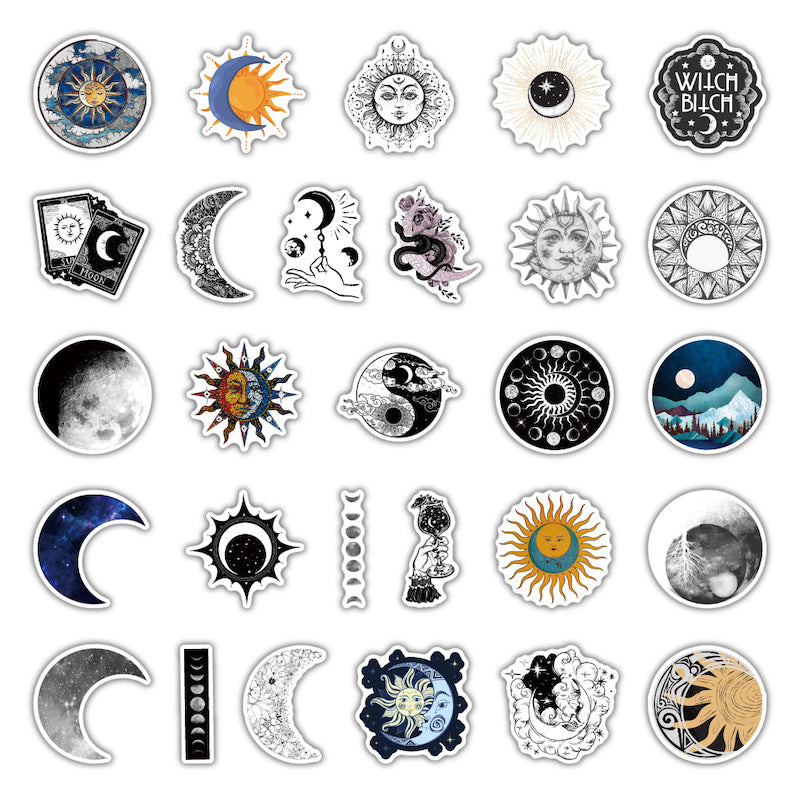 spiritual aesthetic sun and moon print stickers roomtery