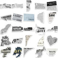 A collection of 52 stickers designed with vintage newspaper prints, old magazine clippings, classical artwork, and muted neutral tones, ideal for decorating journals and scrapbooks.