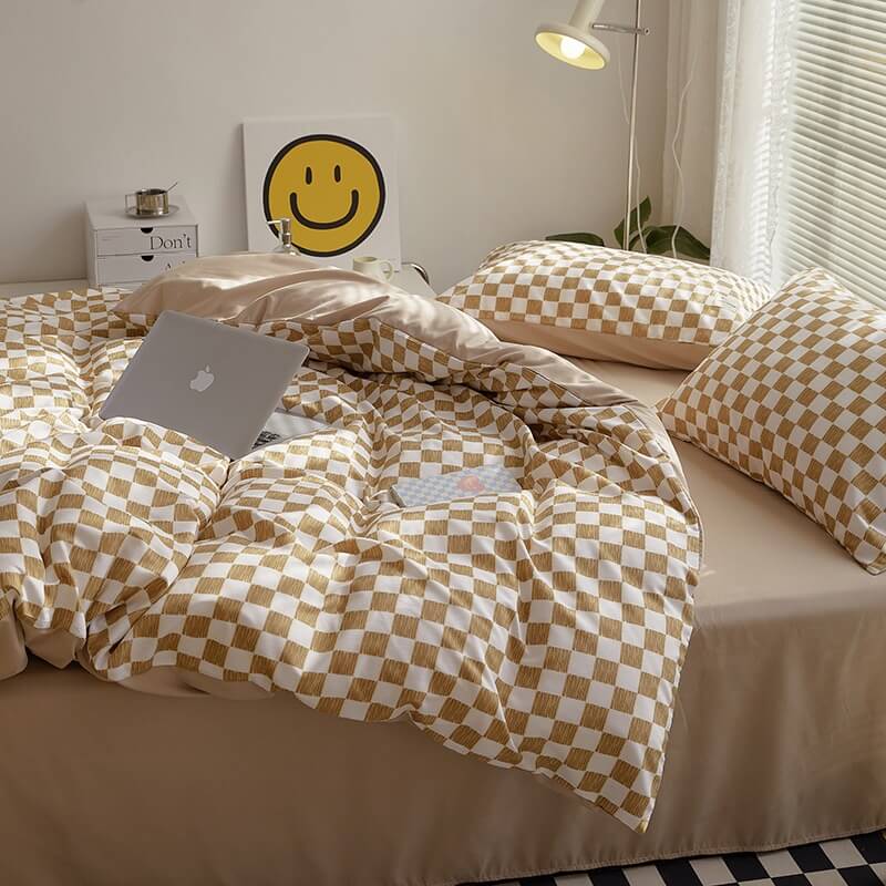 mini checkered print aesthetic bedding duvet cover set roomtery