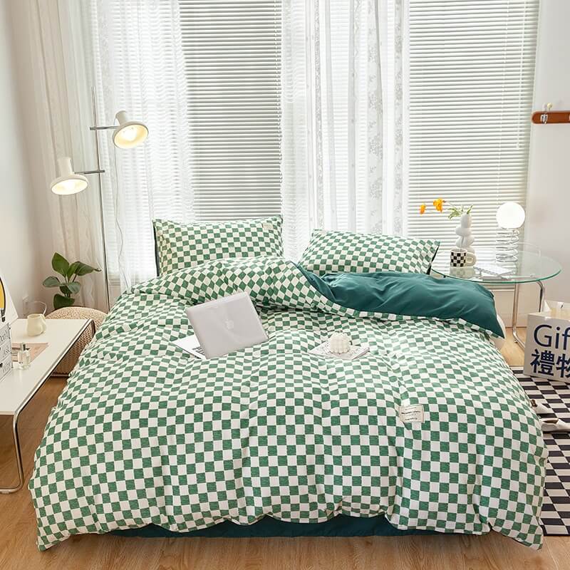mini checkered print aesthetic bedding duvet cover set roomtery