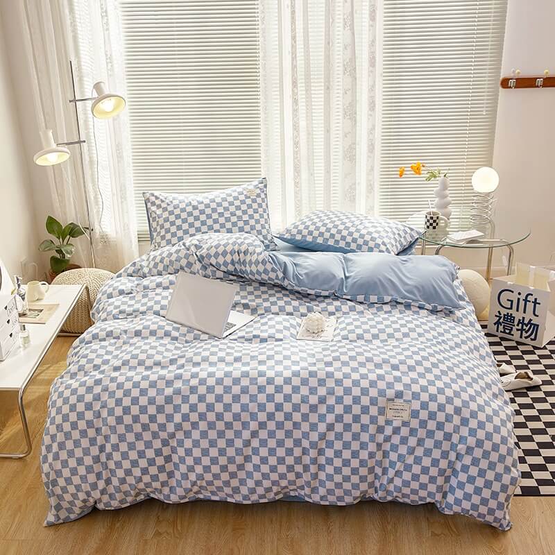 mini checkered print aesthetic bedding duvet cover set roomtery