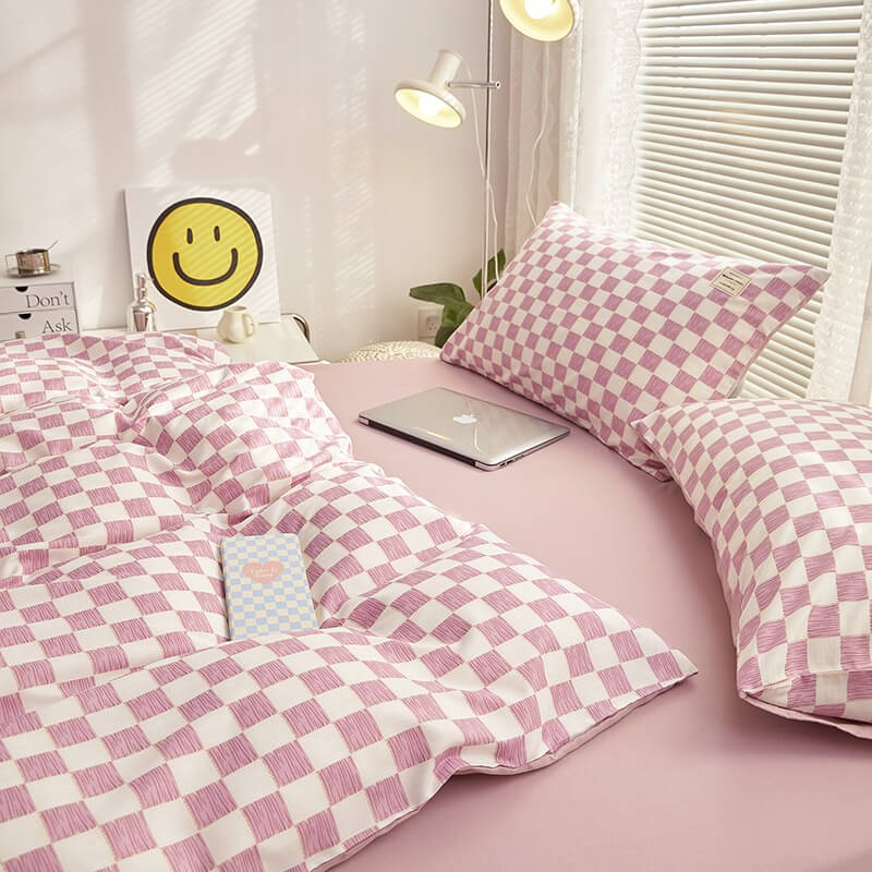 mini checkered print aesthetic bedding duvet cover set roomtery