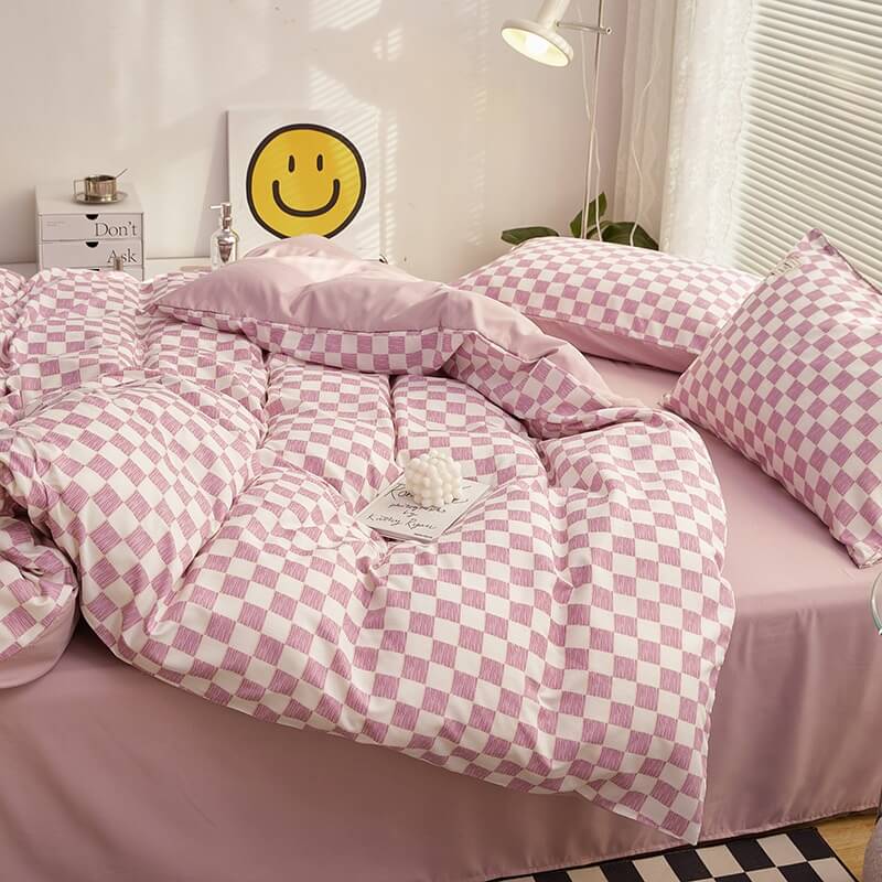 mini checkered print aesthetic bedding duvet cover set roomtery