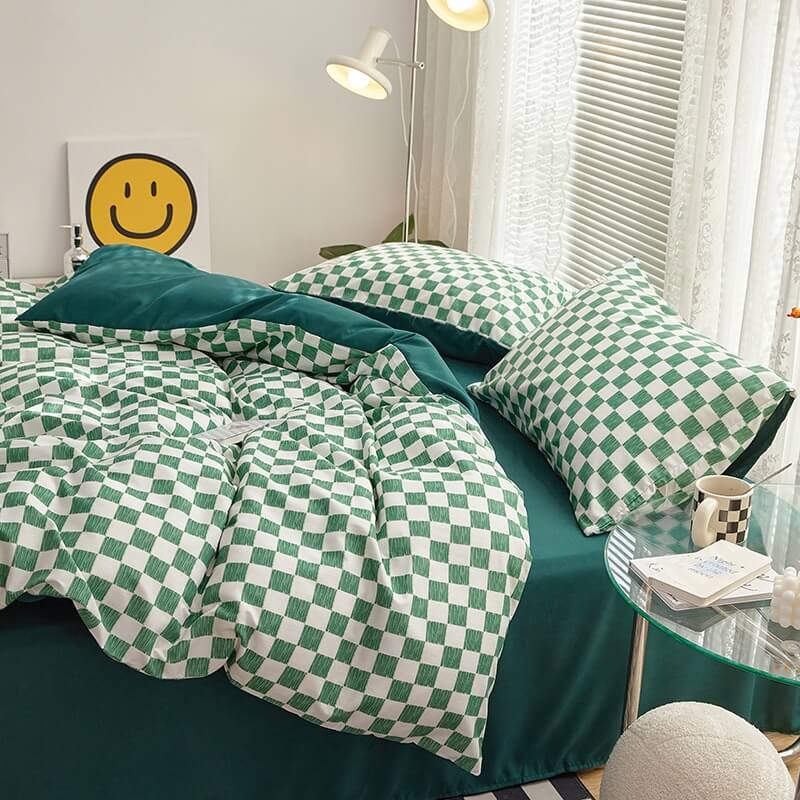mini checkered print aesthetic bedding duvet cover set roomtery