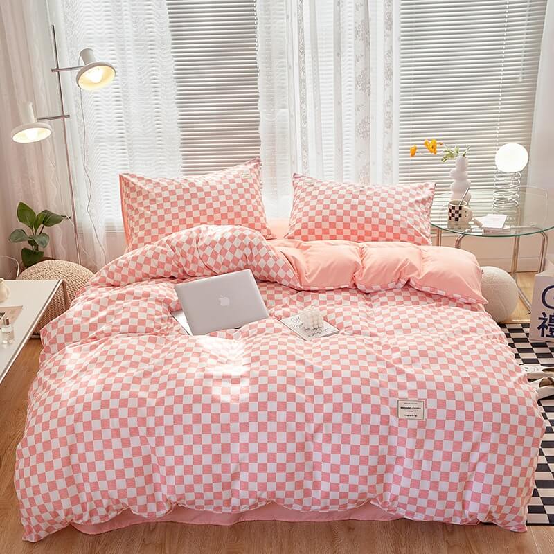 mini checkered print aesthetic bedding duvet cover set roomtery