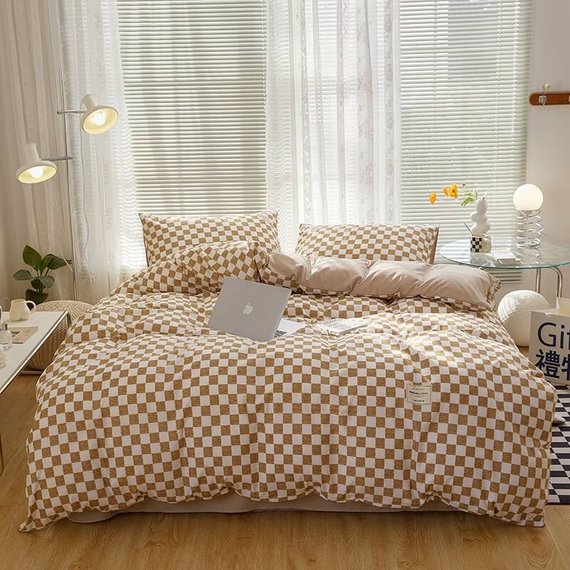 mini checkered print aesthetic bedding duvet cover set roomtery