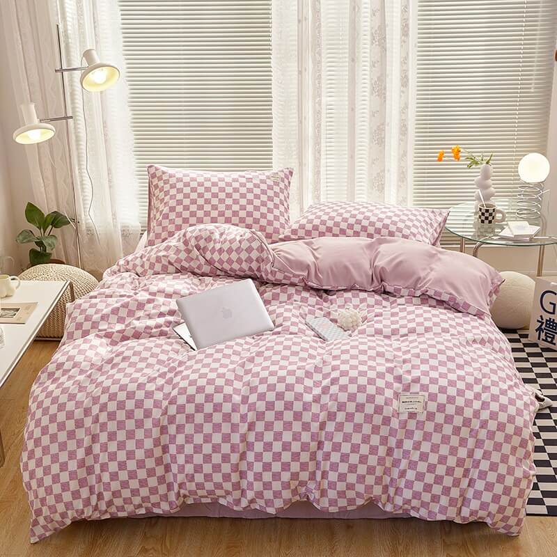 mini checkered print aesthetic bedding duvet cover set roomtery
