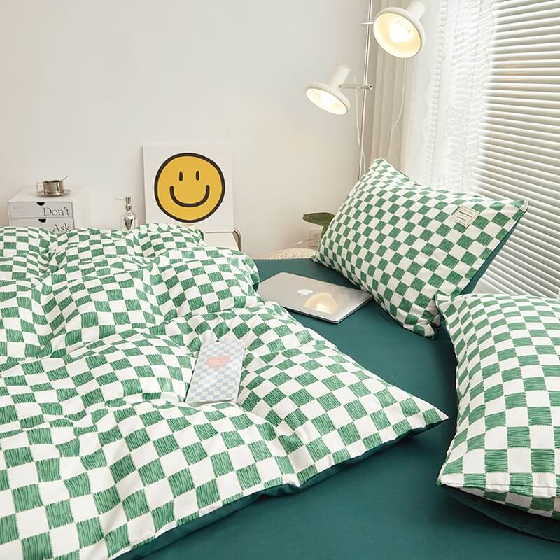 mini checkered print aesthetic bedding duvet cover set roomtery