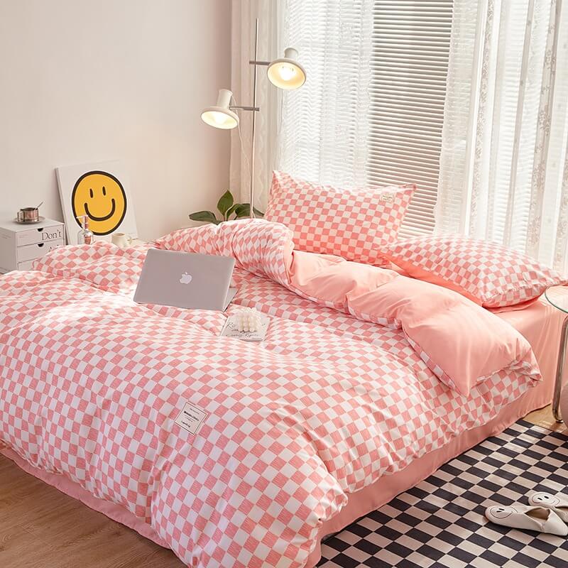 mini checkered print aesthetic bedding duvet cover set roomtery