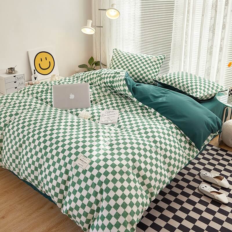mini checkered print aesthetic bedding duvet cover set roomtery