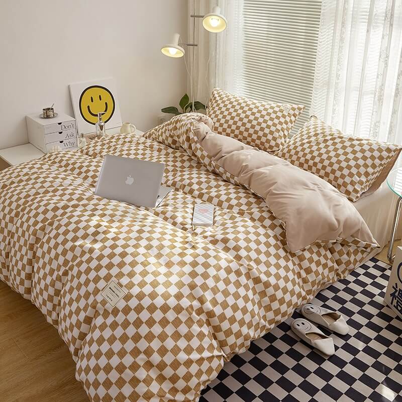 mini checkered print aesthetic bedding duvet cover set roomtery