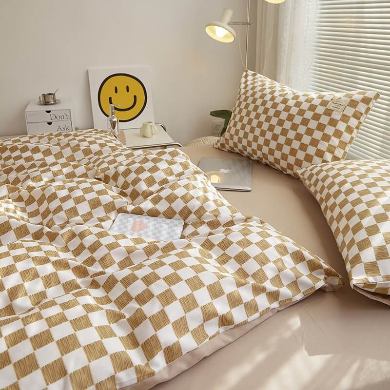 mini checkered print aesthetic bedding duvet cover set roomtery