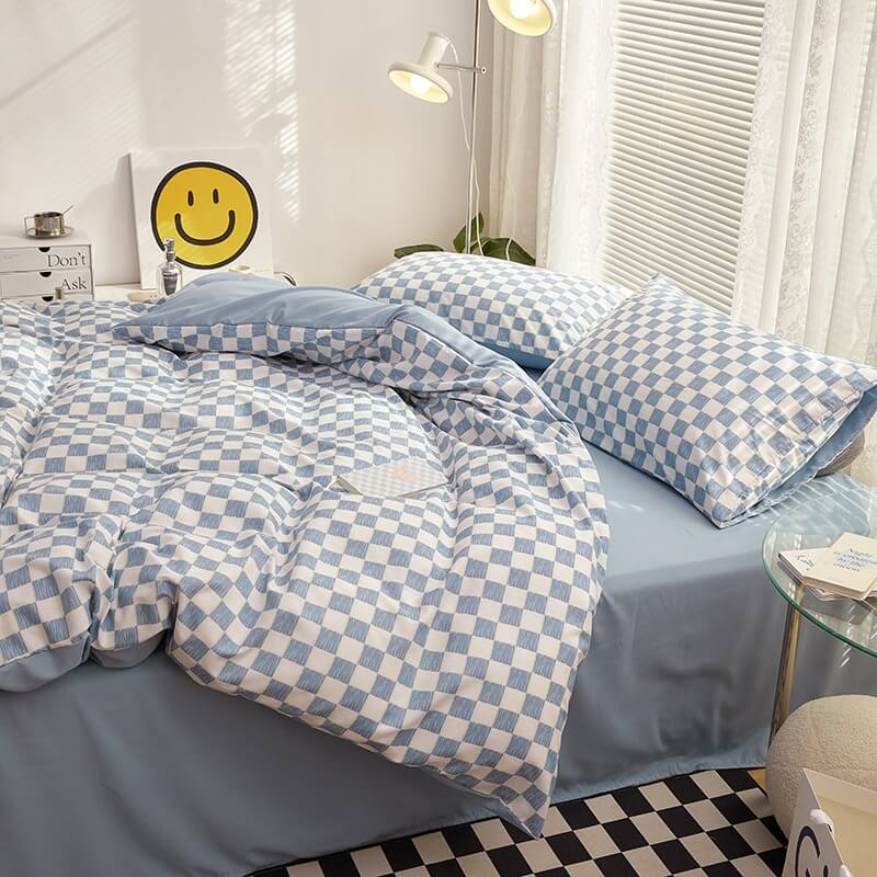mini checkered print aesthetic bedding duvet cover set roomtery