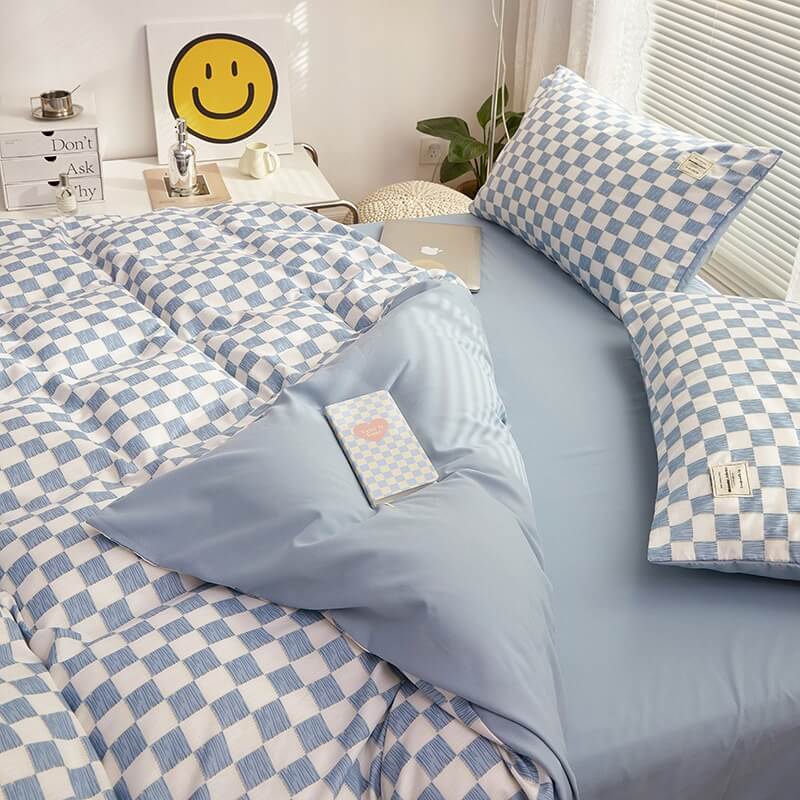 mini checkered print aesthetic bedding duvet cover set roomtery