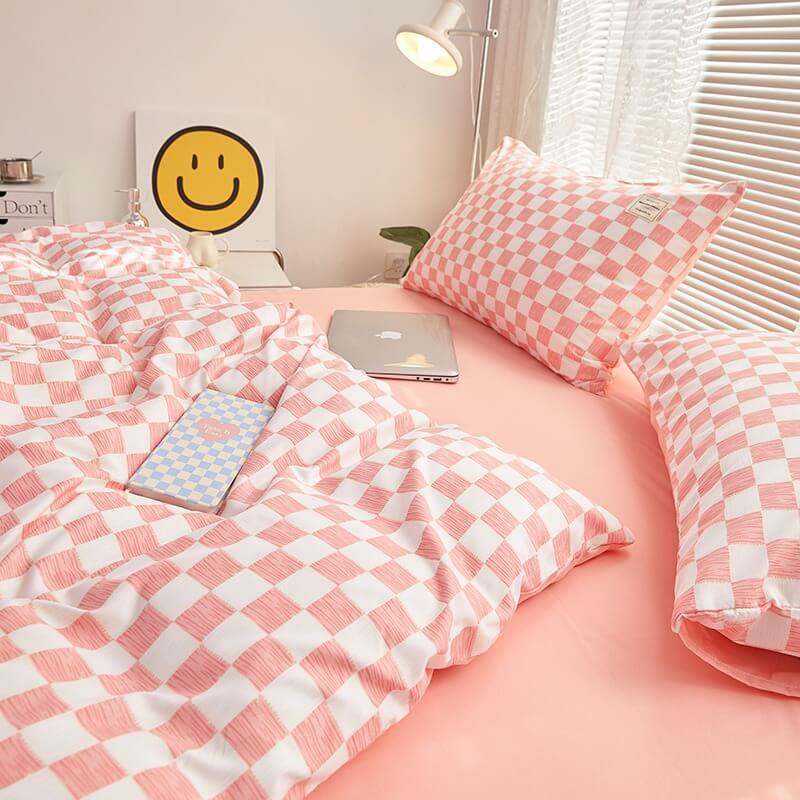 mini checkered print aesthetic bedding duvet cover set roomtery