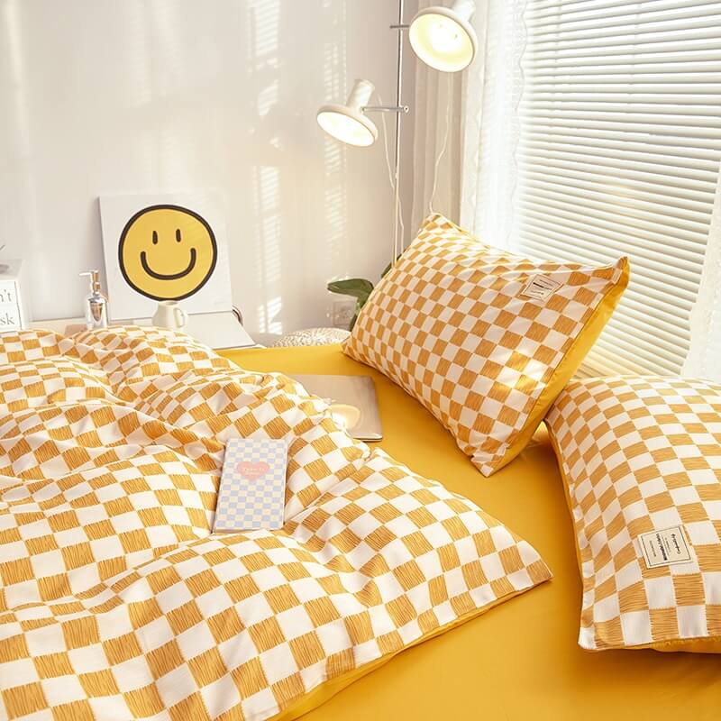 mini checkered print aesthetic bedding duvet cover set roomtery