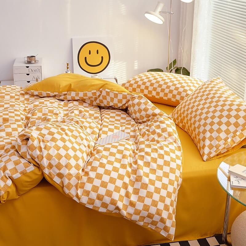 mini checkered print aesthetic bedding duvet cover set roomtery