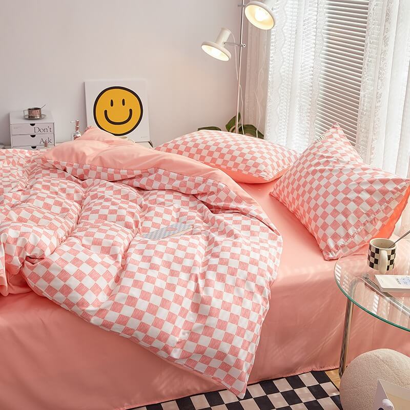 mini checkered print aesthetic bedding duvet cover set roomtery