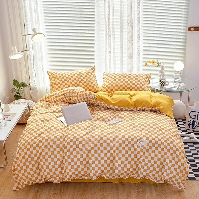 mini checkered print aesthetic bedding duvet cover set roomtery