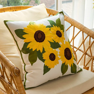 Aesthetic Sunflowers Embroidered Cushion Cover