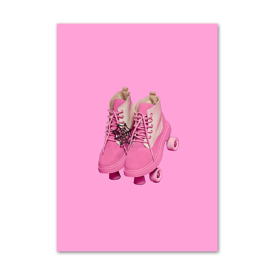 barbiecore aesthetic gallery wall art prints canvas posters in bright pink and acid blue colors