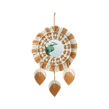 Brown & Beige Macrame Fringe Wall Mirror