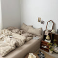light beige gingham print aesthetic bedding duvet cover set