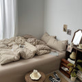 light beige gingham print aesthetic bedding duvet cover set