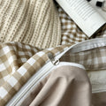 light beige gingham print aesthetic bedding duvet cover set