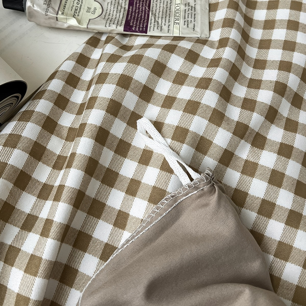 light beige gingham print aesthetic bedding duvet cover set