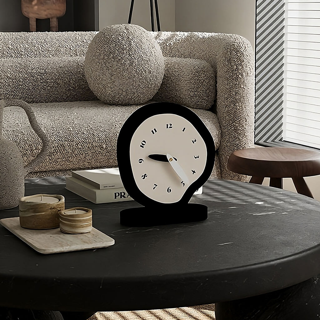 black and white irregular minimalist desk clock