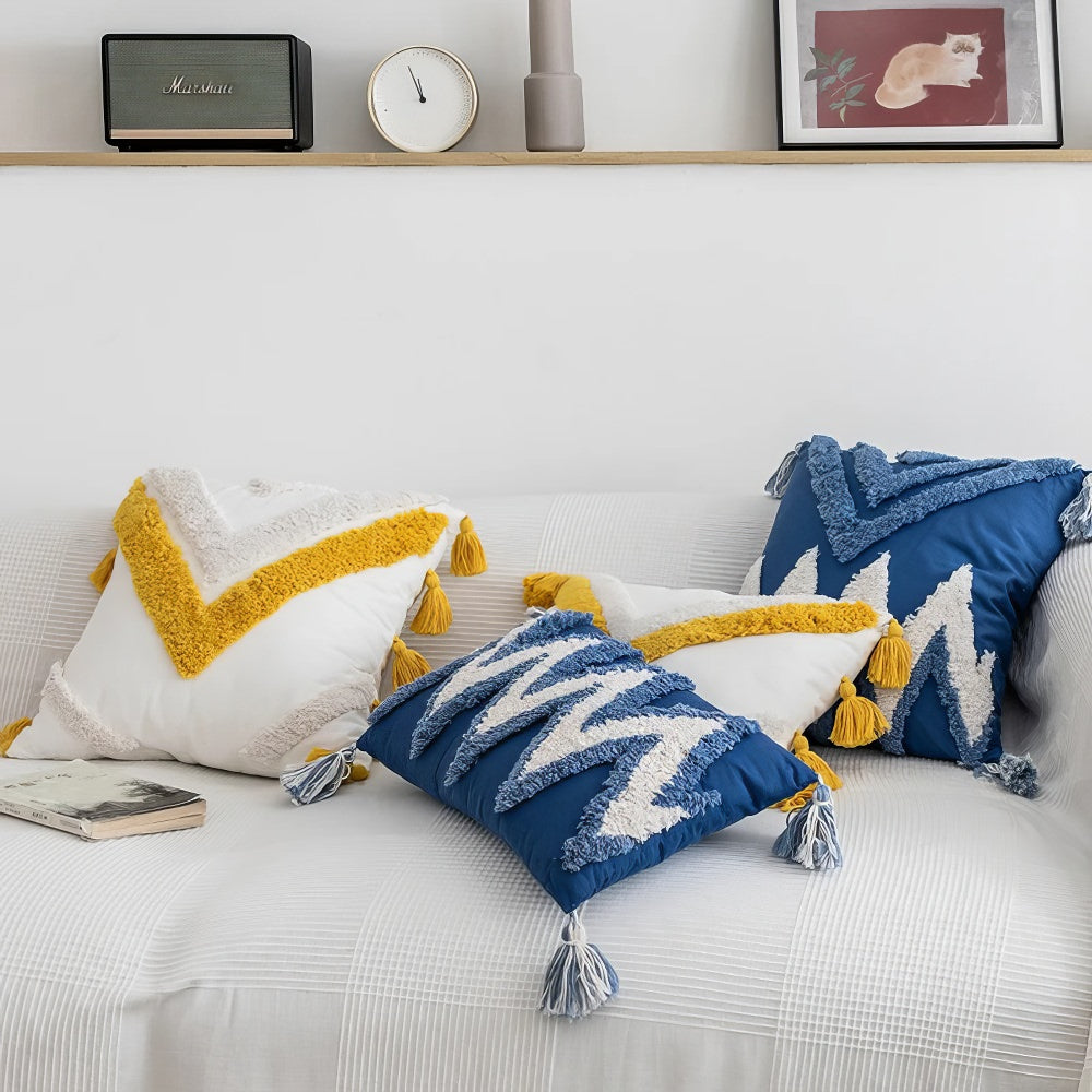 boho and preppy aesthetic zig zag tufted fringe aesthetic cushion cover