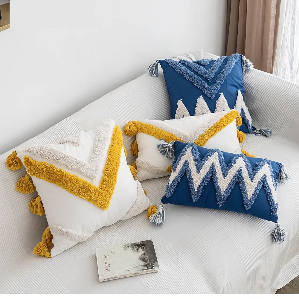 boho and preppy aesthetic zig zag tufted fringe aesthetic cushion cover