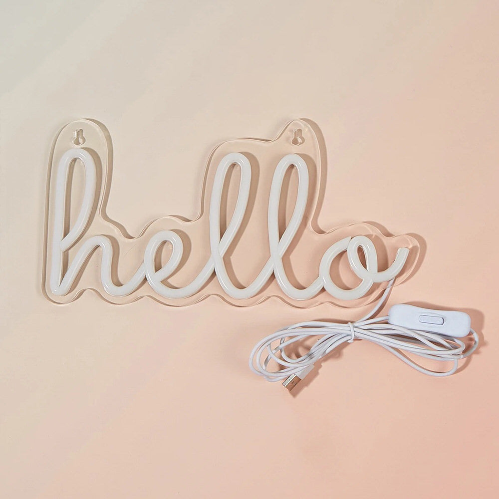 hello word in blue color wall hanging led neon sign roomtery