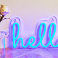 hello word in blue color wall hanging led neon sign roomtery