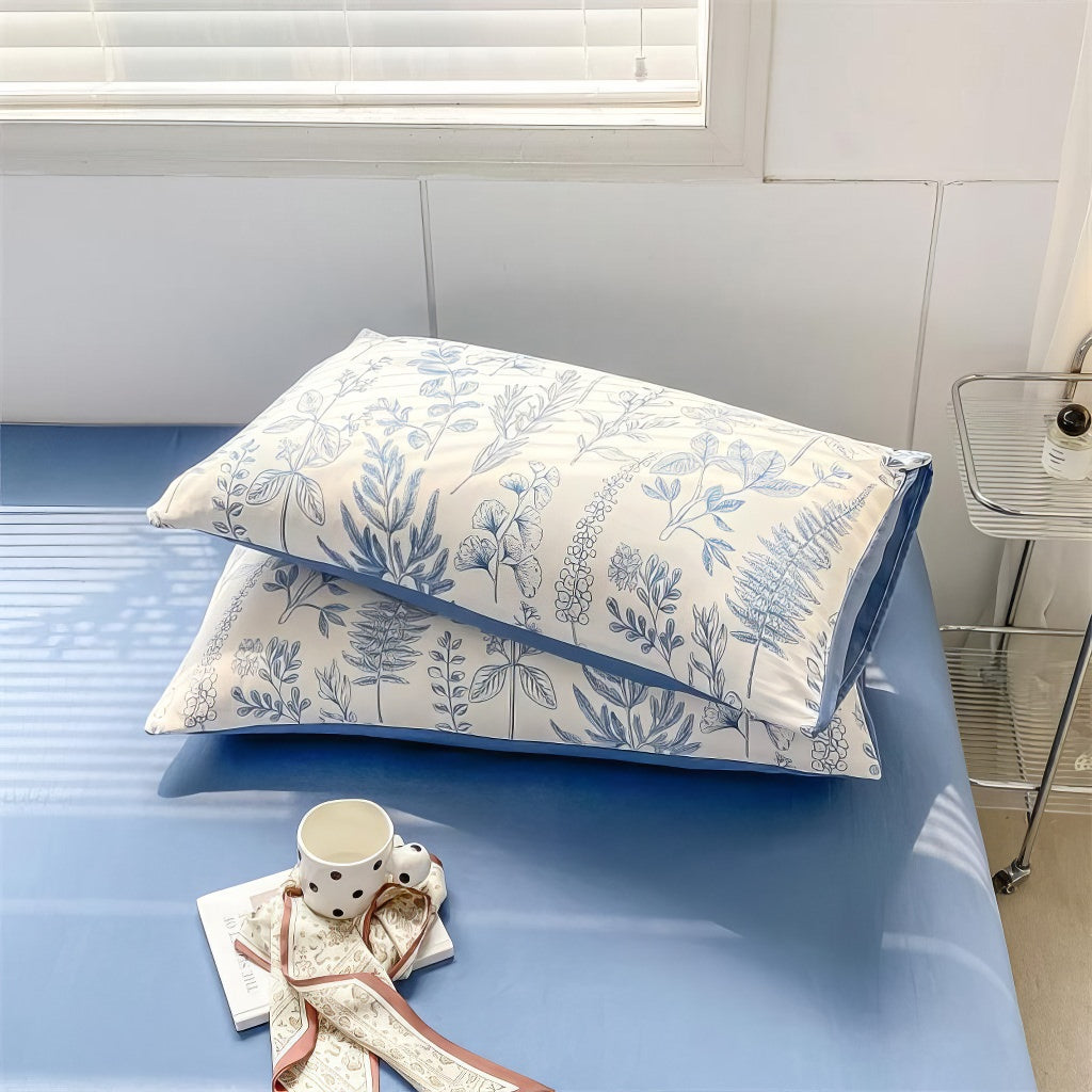 blue monochrome floral print bedding duvet cover set