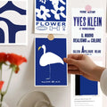 minimalist modern art blue prints wall collage postcards roomtery