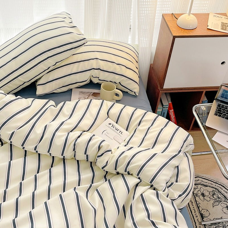 minimalist aesthetic striped bedding duvet cover set in blue shades roomtery aesthetic bedroom decor