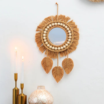 Boho Aesthetic Brown Macrame Mirror