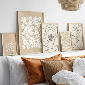 minimalist flower print in pale brown color boho aesthetic room decor roomtery