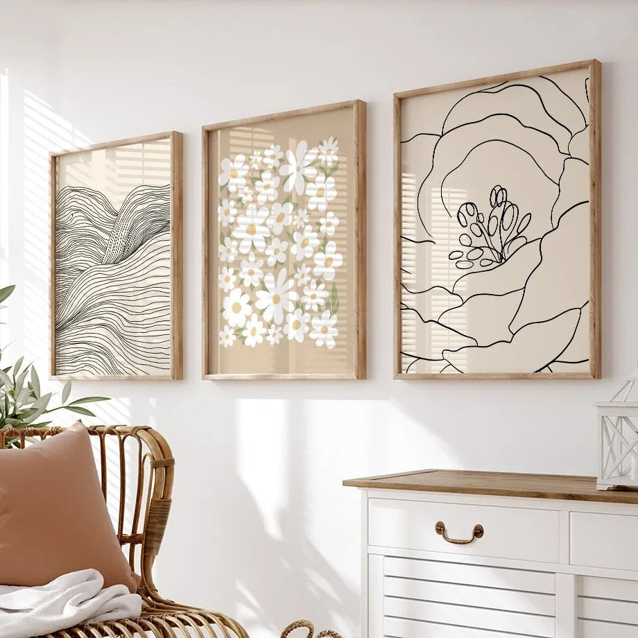 minimalist flower print in pale brown color boho aesthetic room decor roomtery