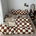 brown color checkered bedding set