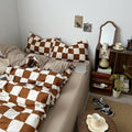 brown color checkered bedding set