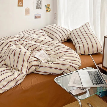 Brown Striped Minimalist Bedding Set